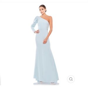 Ieena for Mac Duggal One Shoulder Puff Sleeve Gown in Powder Blue  26592 SZ 4